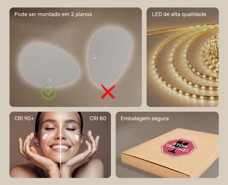 Espelho irregular com iluminação, 114×84 cm, bicolor, interruptor touch, tapete aquecedor #6