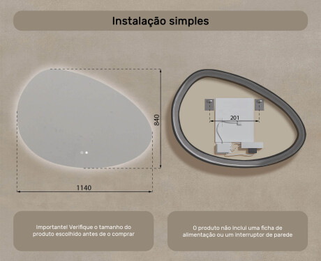 Espelho irregular com iluminação, 114×84 cm, bicolor, interruptor touch, tapete aquecedor #8