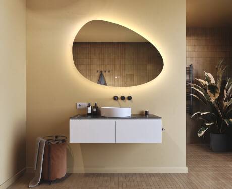 Espelho irregular com iluminação, 114×84 cm, bicolor, interruptor touch, tapete aquecedor #9