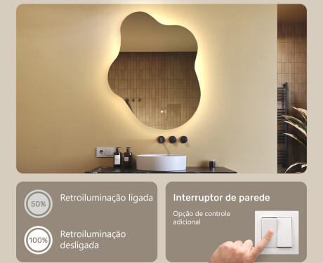 Espelho irregular com iluminação, 74×94 cm, bicolor, interruptor touch, tapete aquecedor #4