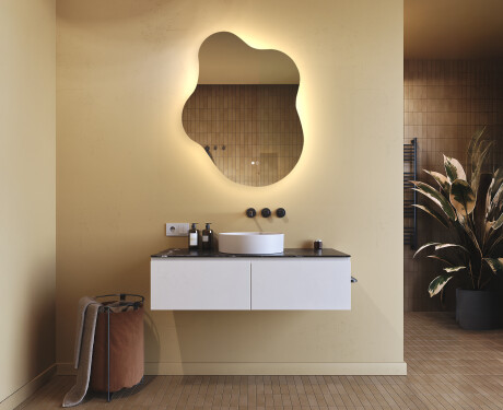Espelho irregular com iluminação, 74×94 cm, bicolor, interruptor touch, tapete aquecedor #9