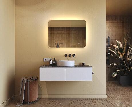 Espelho de banheiro arredondado com iluminação LED, 80×60 cm, bicolor, interruptor touch, tapete aquecedor #9