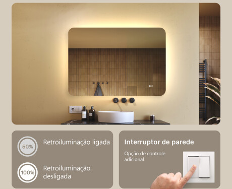 Espelho de banheiro arredondado com iluminação LED, 100×70 cm, bicolor, interruptor touch, tapete aquecedor #4