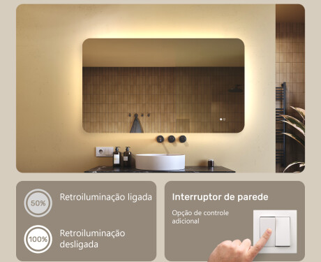 Espelho de banheiro arredondado com iluminação LED, 120×70 cm, bicolor, interruptor touch, tapete aquecedor #4