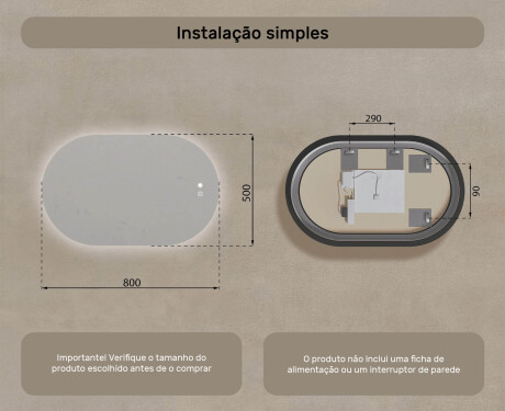 Espelho oval com iluminação LED 80x50/50x80 cm, dupla cor, interruptor tátil, tapete de aquecimento #8