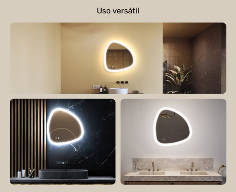 Espelho irregular com iluminação, 64×64 cm, bicolor, interruptor touch, tapete aquecedor #2