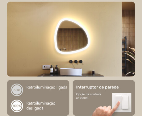 Espelho irregular com iluminação, 64×64 cm, bicolor, interruptor touch, tapete aquecedor #4