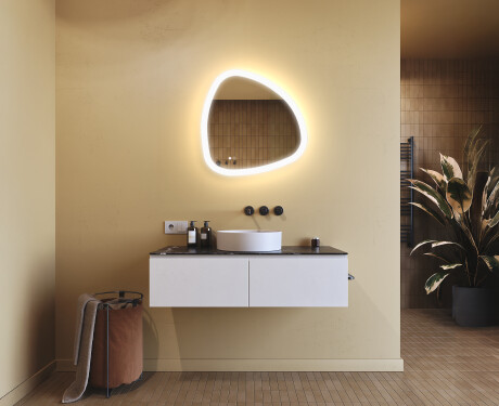 Espelho irregular com iluminação, 64×64 cm, bicolor, interruptor touch, tapete aquecedor #9