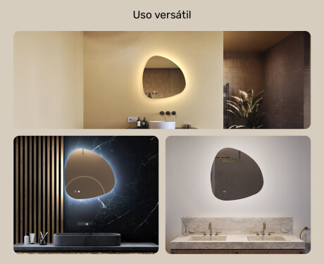 Espelho irregular com iluminação, 64×64 cm, bicolor, interruptor touch, tapete aquecedor #2