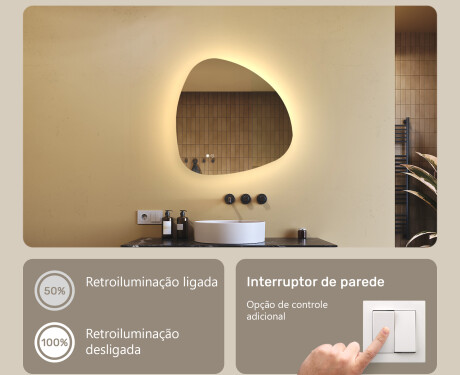 Espelho irregular com iluminação, 64×64 cm, bicolor, interruptor touch, tapete aquecedor #4