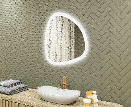 Espelho irregular com iluminação, 74×74 cm, bicolor, interruptor touch, tapete aquecedor