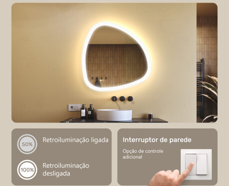 Espelho irregular com iluminação, 74×74 cm, bicolor, interruptor touch, tapete aquecedor #4