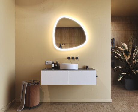 Espelho irregular com iluminação, 74×74 cm, bicolor, interruptor touch, tapete aquecedor #9
