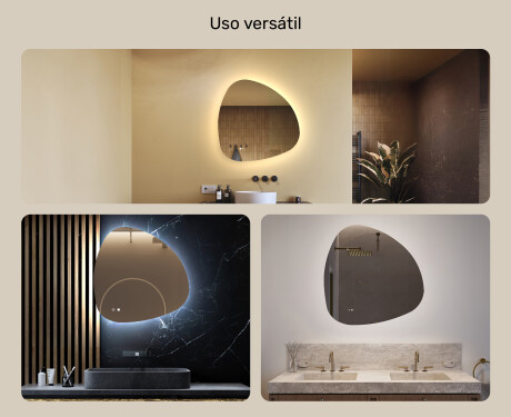 Espelho irregular com iluminação, 74×74 cm, bicolor, interruptor touch, tapete aquecedor #2