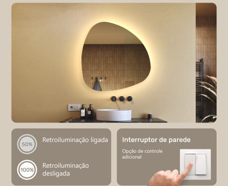 Espelho irregular com iluminação, 74×74 cm, bicolor, interruptor touch, tapete aquecedor #4