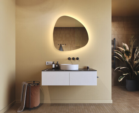 Espelho irregular com iluminação, 74×74 cm, bicolor, interruptor touch, tapete aquecedor #9