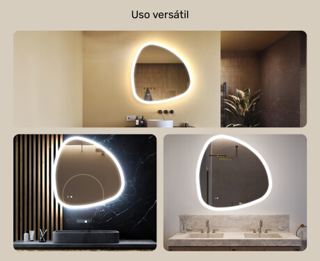 Espelho irregular com iluminação, 94×94 cm, bicolor, interruptor touch, tapete aquecedor #2