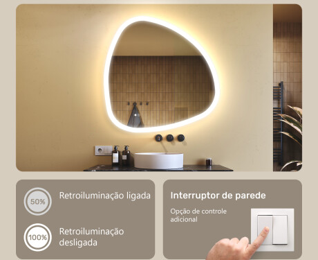 Espelho irregular com iluminação, 94×94 cm, bicolor, interruptor touch, tapete aquecedor #4