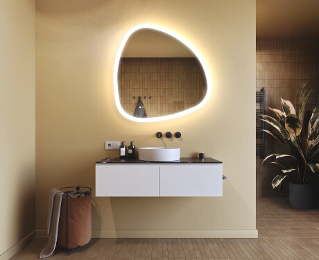 Espelho irregular com iluminação, 94×94 cm, bicolor, interruptor touch, tapete aquecedor #9