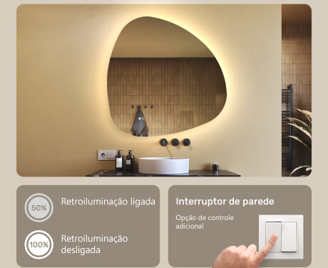 Espelho irregular com iluminação, 94×94 cm, bicolor, interruptor touch, tapete aquecedor #4