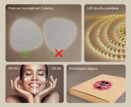 Espelho irregular com iluminação, 94×94 cm, bicolor, interruptor touch, tapete aquecedor #6