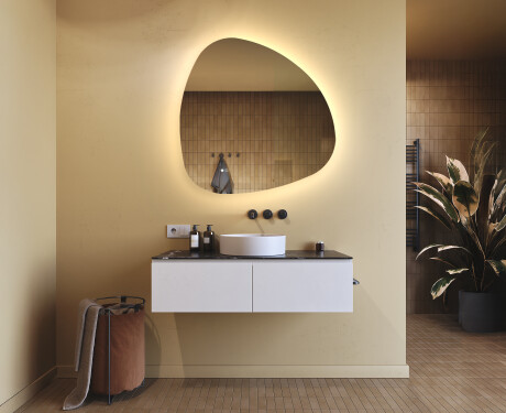 Espelho irregular com iluminação, 94×94 cm, bicolor, interruptor touch, tapete aquecedor #9