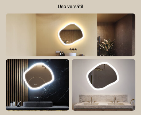 Espelho de banheiro com iluminação, 74×64 cm, cor dupla, interruptor touch, manta de aquecimento #2