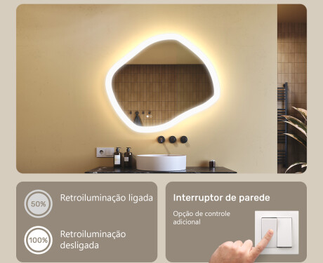 Espelho de banheiro com iluminação, 74×64 cm, cor dupla, interruptor touch, manta de aquecimento #4