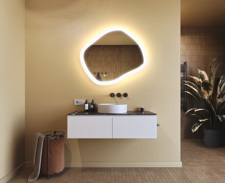 Espelho de banheiro com iluminação, 74×64 cm, cor dupla, interruptor touch, manta de aquecimento #9