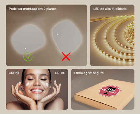 Espelho de banheiro com iluminação, 74×64 cm, bicolor, interruptor touch, tapete aquecedor #6