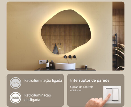 Espelho de banheiro com iluminação, 94×84 cm, bicolor, interruptor touch, tapete aquecedor #4