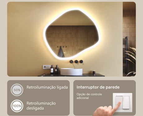 Espelho de banheiro com iluminação, 104×94 cm, bicolor, interruptor touch, tapete aquecedor #4