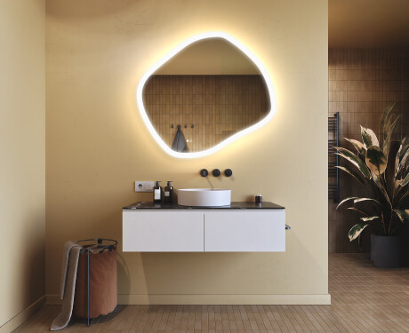 Espelho de banheiro com iluminação, 104×94 cm, bicolor, interruptor touch, tapete aquecedor #9