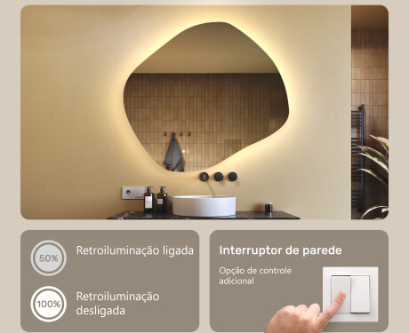Espelho de banheiro com iluminação, 104×94 cm, bicolor, interruptor touch, tapete aquecedor #4