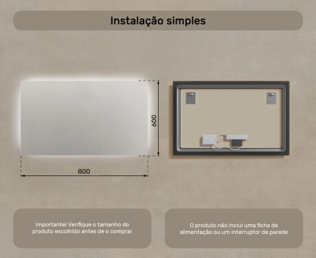 Espelho de casa de banho iluminado 60x80/80x60 cm com luz neutra 4500K #6