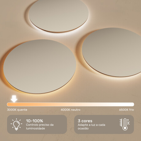 Espelho redondo LED em moldura dourada de alumínio #5