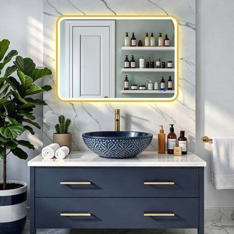 Espelho arredondado LED em moldura dourada de alumínio #8