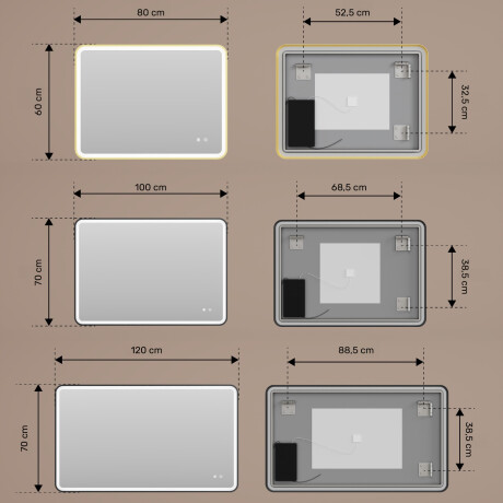 Espelho LED arredondado com iluminação - 80x60/100x70/120x70 cm com moldura de alumínio prateada #3