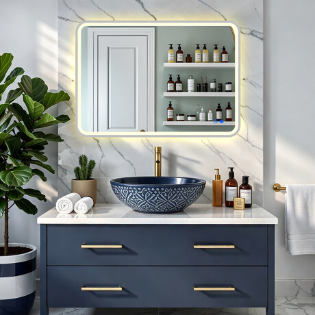 Espelho LED arredondado com iluminação - 80x60/100x70/120x70 cm com moldura de alumínio prateada #8