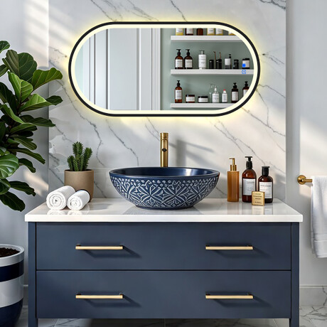 Espelho oval com iluminação LED com moldura de alumínio preta #8