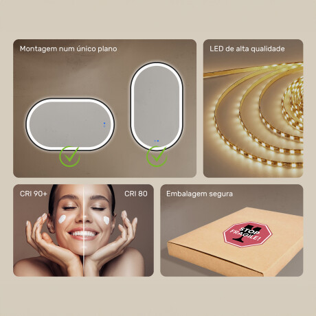 Espelho oval LED com moldura de alumínio dourado #7