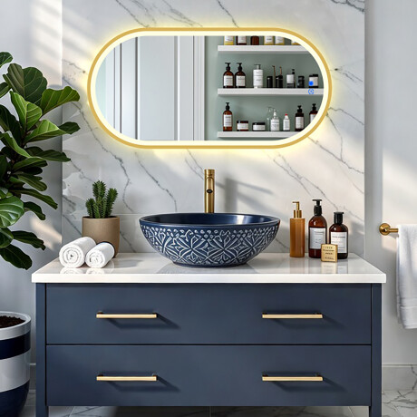 Espelho oval LED com moldura de alumínio dourado #8