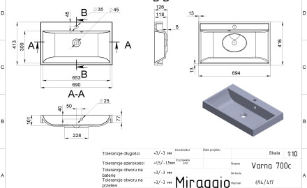 Lavatório VARNA 700 MATT