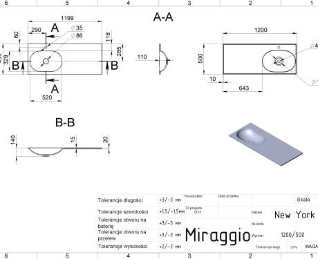 Lavatório NEW YORK 1200 L MATT