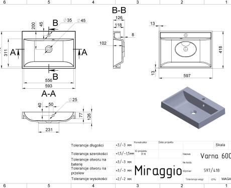Lavatório VARNA 600 MIRASOFT