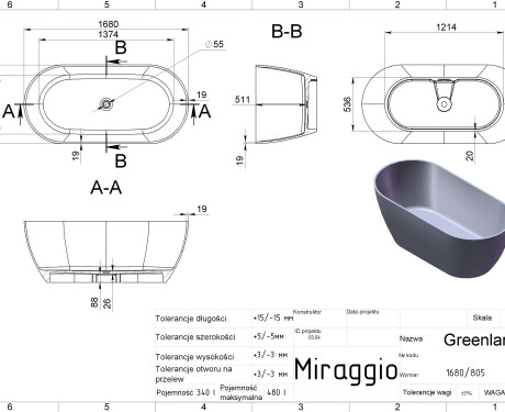 Banheira GREENLAND 1680 MIRASOFT