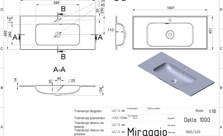 Lavatório DELLA 1000 MIRASOFT