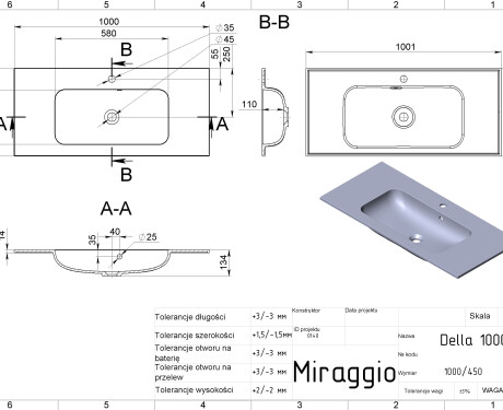 Lavatório DELLA 1000 MIRASOFT