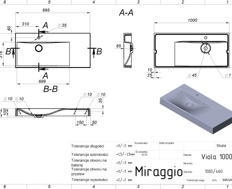 Lavatório VIOLA 1000 L MATT