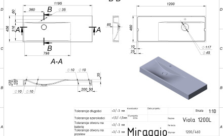 Lavatório VIOLA 1200 L MIRASOFT